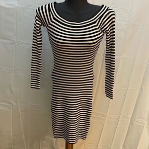 Vintage 1977 small Guess long sleeve knit black white striped midi dress